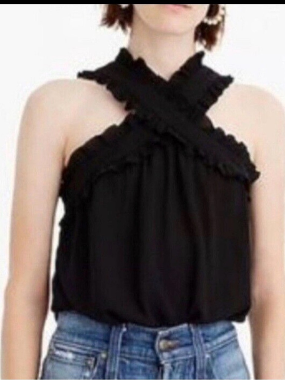 J. Crew Black Ruffle Trim Tank Top